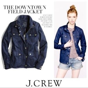 J.Crew Downtown Field Coat Waxed Canvas Womens XS Navy Blue Coated Jacket Preppy